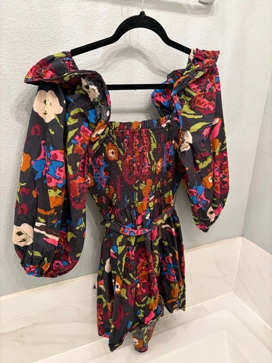 Cleobella Floral Smocked Waist Puff Sleeve Dress - Picture 3 of 3